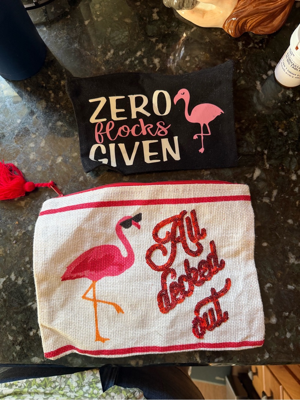 Decorative Flamingo Canvas Pouches - Pink and Black